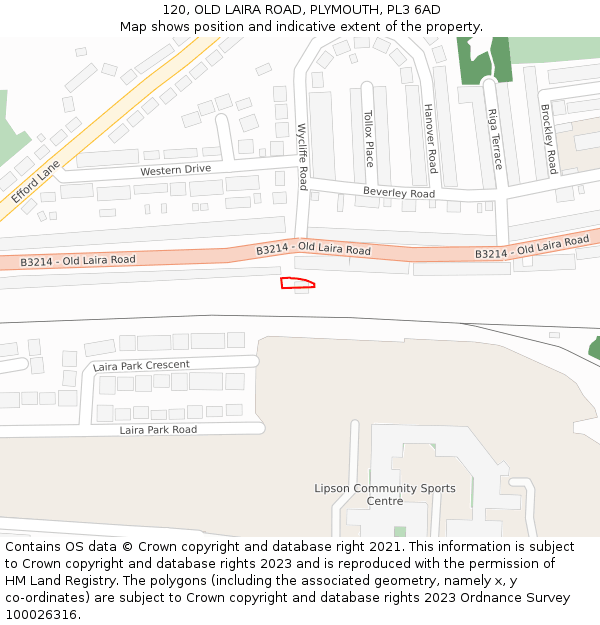 120, OLD LAIRA ROAD, PLYMOUTH, PL3 6AD: Location map and indicative extent of plot