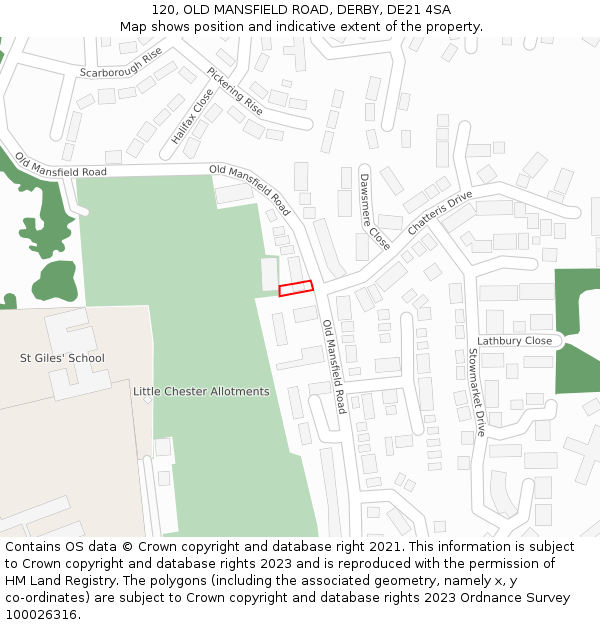 120, OLD MANSFIELD ROAD, DERBY, DE21 4SA: Location map and indicative extent of plot