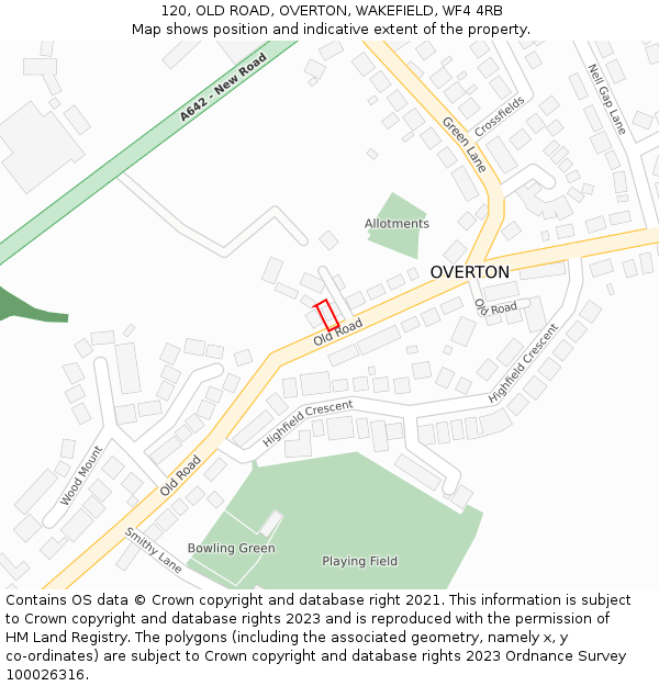 120, OLD ROAD, OVERTON, WAKEFIELD, WF4 4RB: Location map and indicative extent of plot