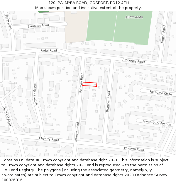 120, PALMYRA ROAD, GOSPORT, PO12 4EH: Location map and indicative extent of plot