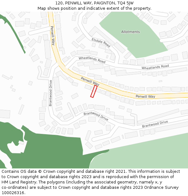 120, PENWILL WAY, PAIGNTON, TQ4 5JW: Location map and indicative extent of plot