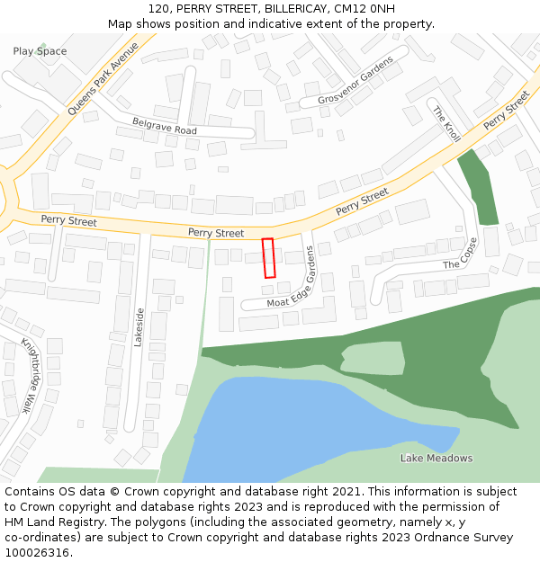 120, PERRY STREET, BILLERICAY, CM12 0NH: Location map and indicative extent of plot