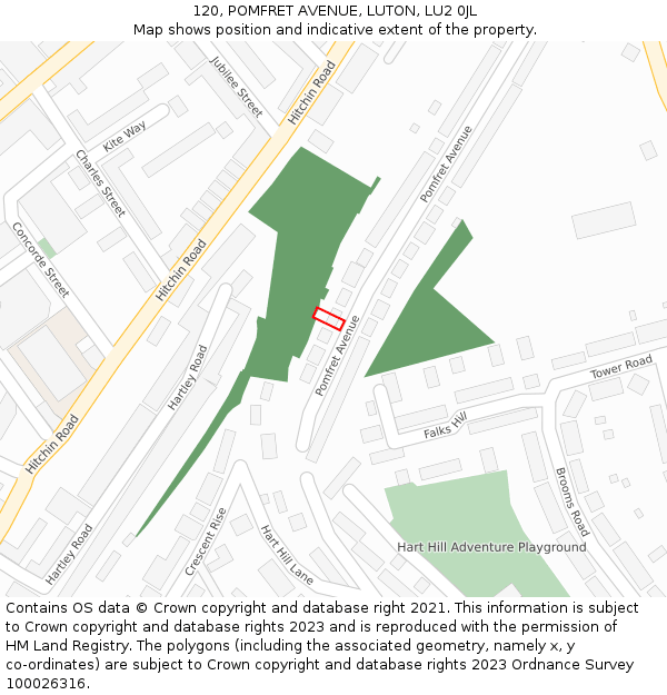 120, POMFRET AVENUE, LUTON, LU2 0JL: Location map and indicative extent of plot