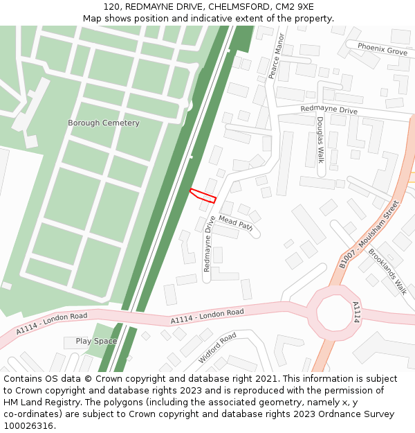 120, REDMAYNE DRIVE, CHELMSFORD, CM2 9XE: Location map and indicative extent of plot