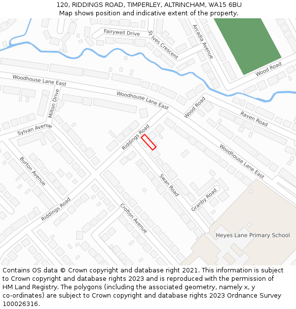 120, RIDDINGS ROAD, TIMPERLEY, ALTRINCHAM, WA15 6BU: Location map and indicative extent of plot