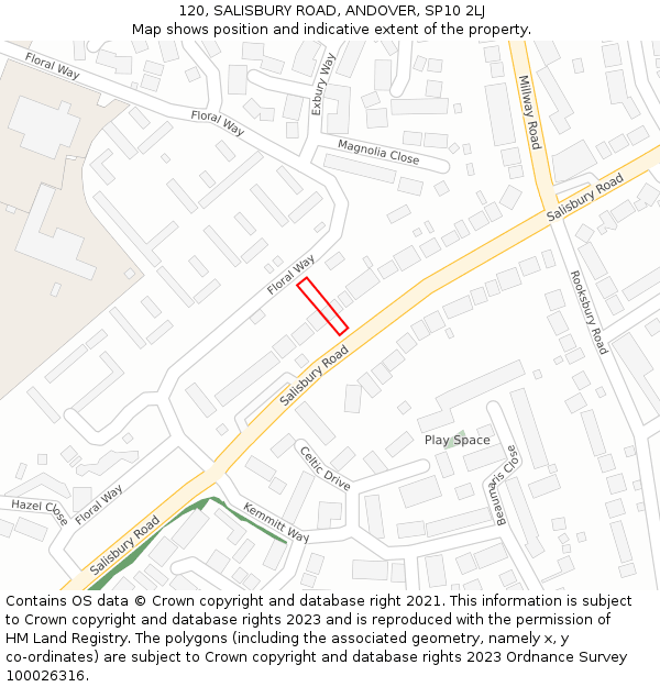 120, SALISBURY ROAD, ANDOVER, SP10 2LJ: Location map and indicative extent of plot