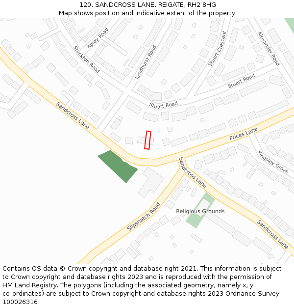 120, SANDCROSS LANE, REIGATE, RH2 8HG: Location map and indicative extent of plot