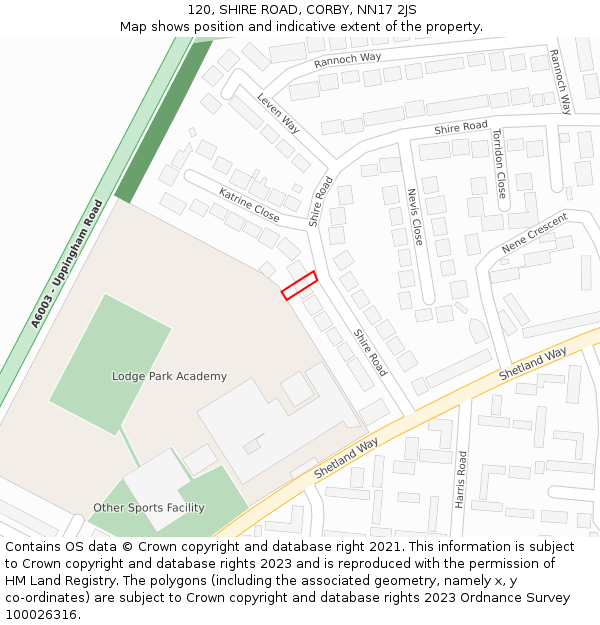120, SHIRE ROAD, CORBY, NN17 2JS: Location map and indicative extent of plot