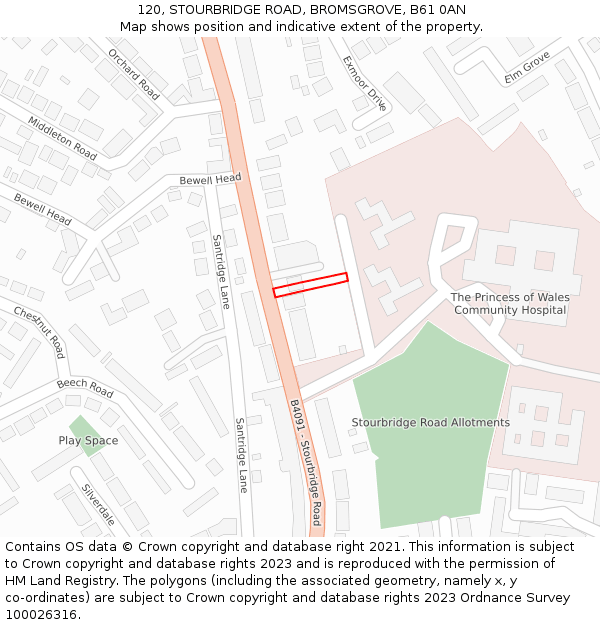 120, STOURBRIDGE ROAD, BROMSGROVE, B61 0AN: Location map and indicative extent of plot