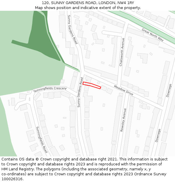 120, SUNNY GARDENS ROAD, LONDON, NW4 1RY: Location map and indicative extent of plot
