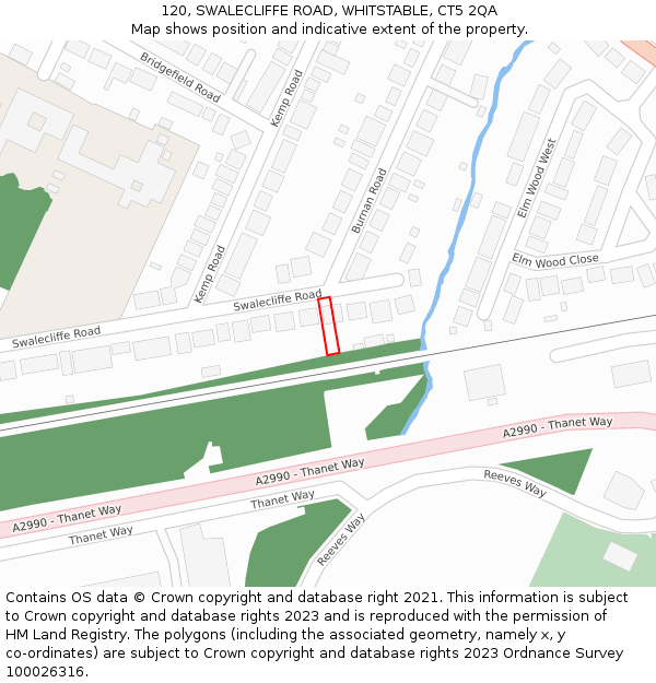 120, SWALECLIFFE ROAD, WHITSTABLE, CT5 2QA: Location map and indicative extent of plot