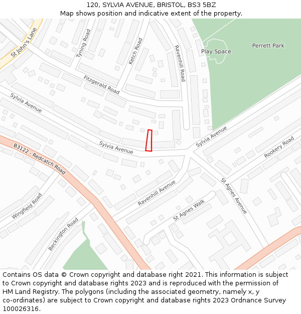 120, SYLVIA AVENUE, BRISTOL, BS3 5BZ: Location map and indicative extent of plot