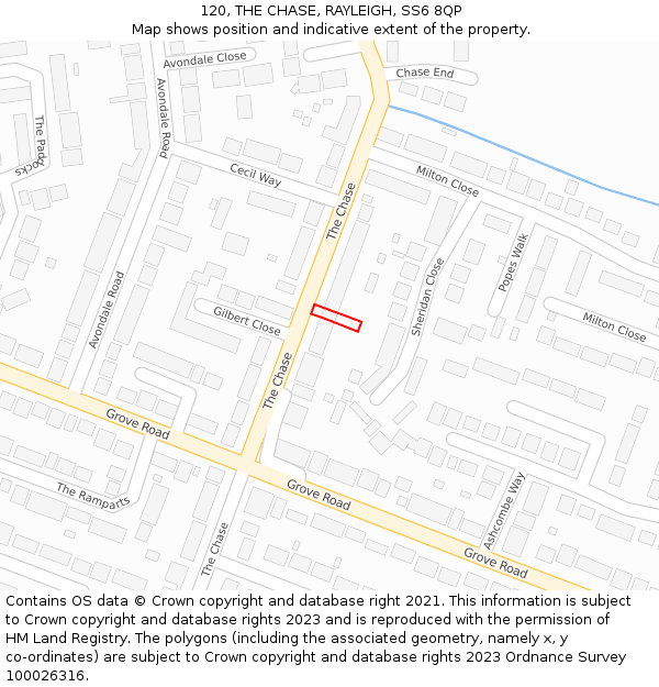 120, THE CHASE, RAYLEIGH, SS6 8QP: Location map and indicative extent of plot