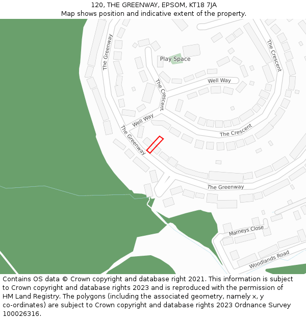 120, THE GREENWAY, EPSOM, KT18 7JA: Location map and indicative extent of plot