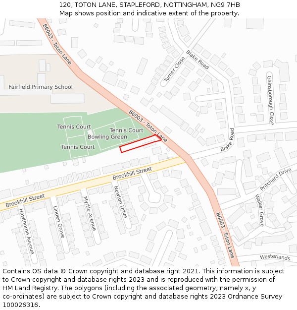 120, TOTON LANE, STAPLEFORD, NOTTINGHAM, NG9 7HB: Location map and indicative extent of plot