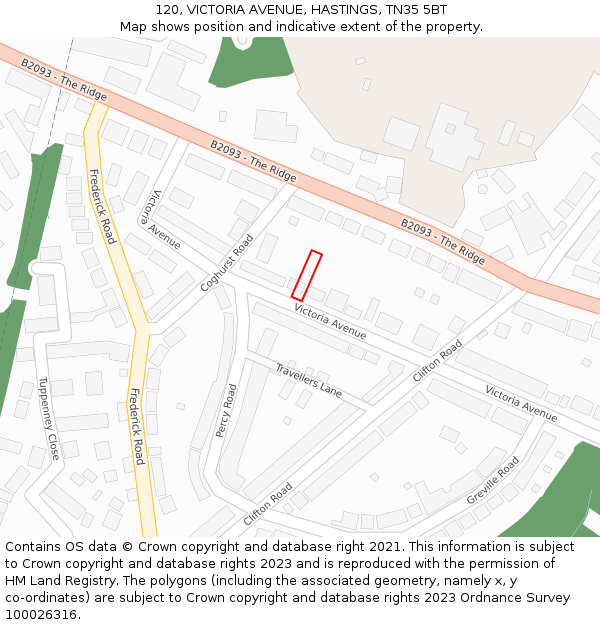 120, VICTORIA AVENUE, HASTINGS, TN35 5BT: Location map and indicative extent of plot
