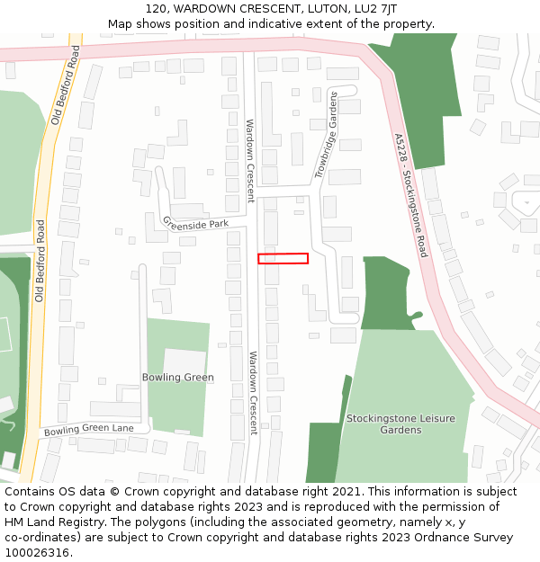 120, WARDOWN CRESCENT, LUTON, LU2 7JT: Location map and indicative extent of plot