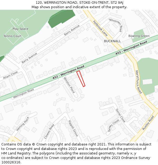 120, WERRINGTON ROAD, STOKE-ON-TRENT, ST2 9AJ: Location map and indicative extent of plot
