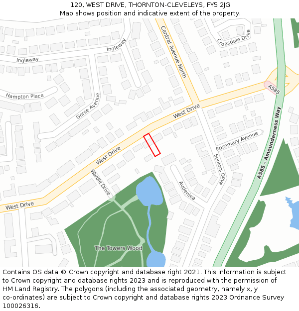 120, WEST DRIVE, THORNTON-CLEVELEYS, FY5 2JG: Location map and indicative extent of plot