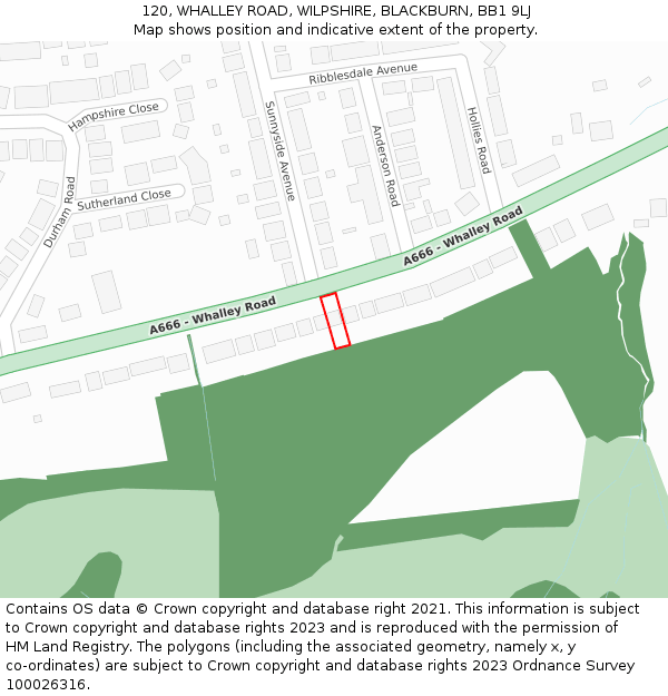 120, WHALLEY ROAD, WILPSHIRE, BLACKBURN, BB1 9LJ: Location map and indicative extent of plot