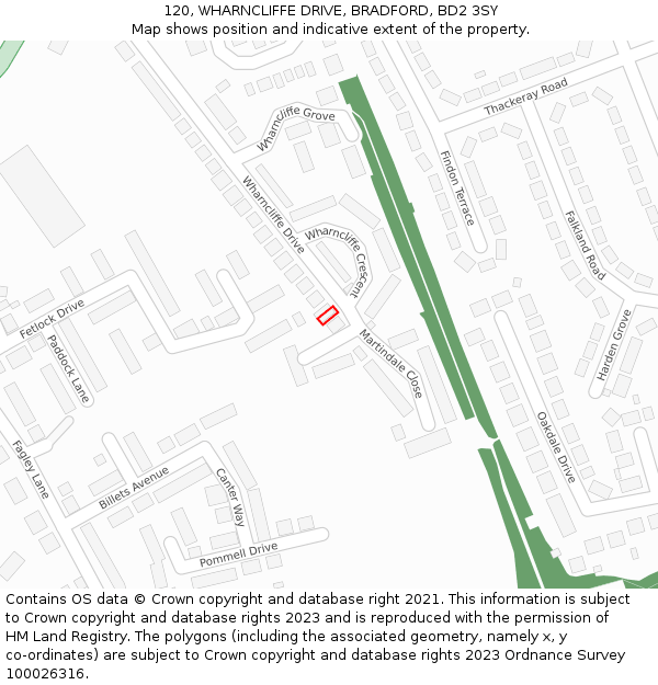 120, WHARNCLIFFE DRIVE, BRADFORD, BD2 3SY: Location map and indicative extent of plot