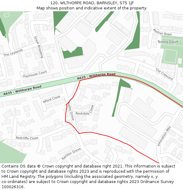 120, WILTHORPE ROAD, BARNSLEY, S75 1JF: Location map and indicative extent of plot