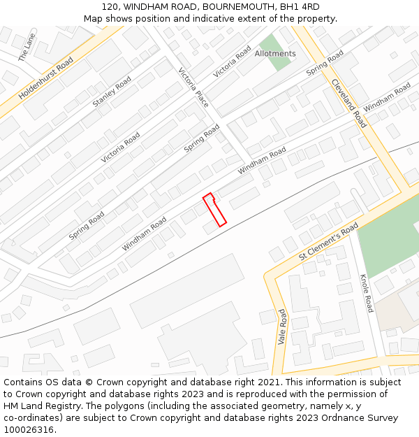 120, WINDHAM ROAD, BOURNEMOUTH, BH1 4RD: Location map and indicative extent of plot