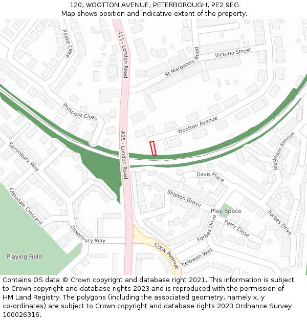 120, WOOTTON AVENUE, PETERBOROUGH, PE2 9EG: Location map and indicative extent of plot
