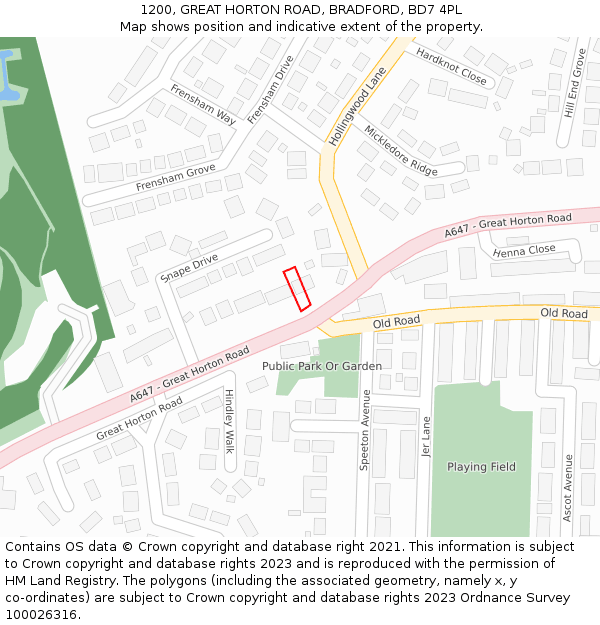 1200, GREAT HORTON ROAD, BRADFORD, BD7 4PL: Location map and indicative extent of plot