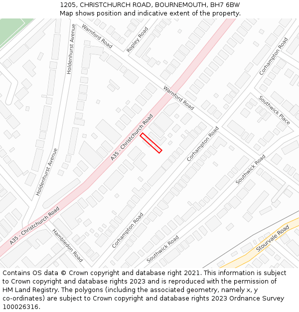 1205, CHRISTCHURCH ROAD, BOURNEMOUTH, BH7 6BW: Location map and indicative extent of plot
