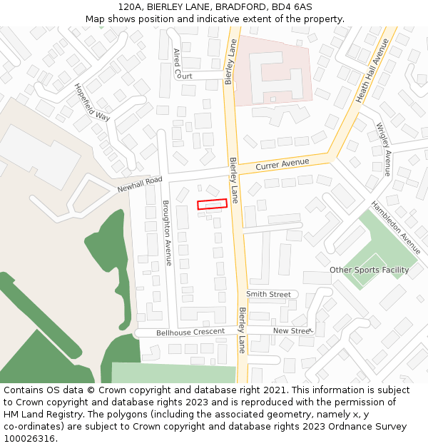 120A, BIERLEY LANE, BRADFORD, BD4 6AS: Location map and indicative extent of plot