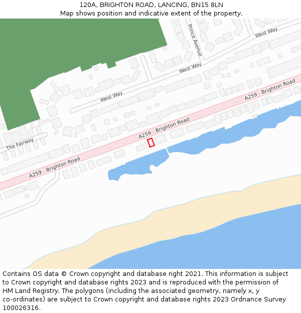 120A, BRIGHTON ROAD, LANCING, BN15 8LN: Location map and indicative extent of plot