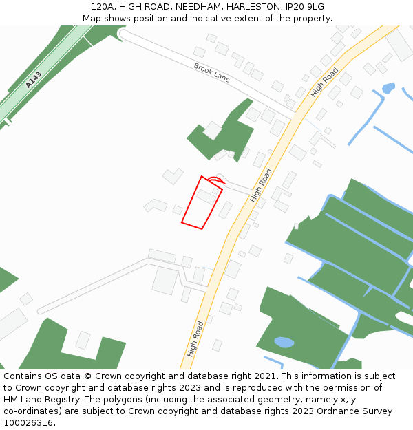 120A, HIGH ROAD, NEEDHAM, HARLESTON, IP20 9LG: Location map and indicative extent of plot
