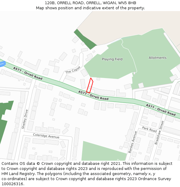 120B, ORRELL ROAD, ORRELL, WIGAN, WN5 8HB: Location map and indicative extent of plot