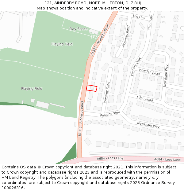 121, AINDERBY ROAD, NORTHALLERTON, DL7 8HJ: Location map and indicative extent of plot