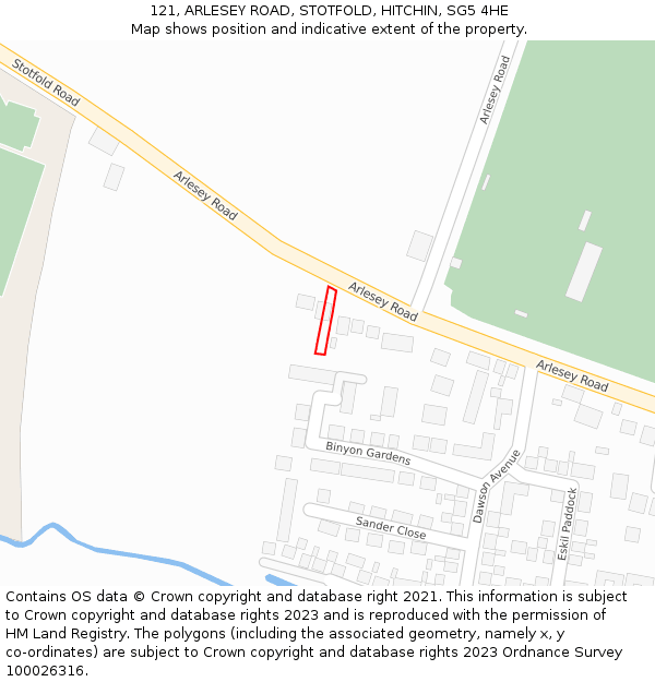 121, ARLESEY ROAD, STOTFOLD, HITCHIN, SG5 4HE: Location map and indicative extent of plot