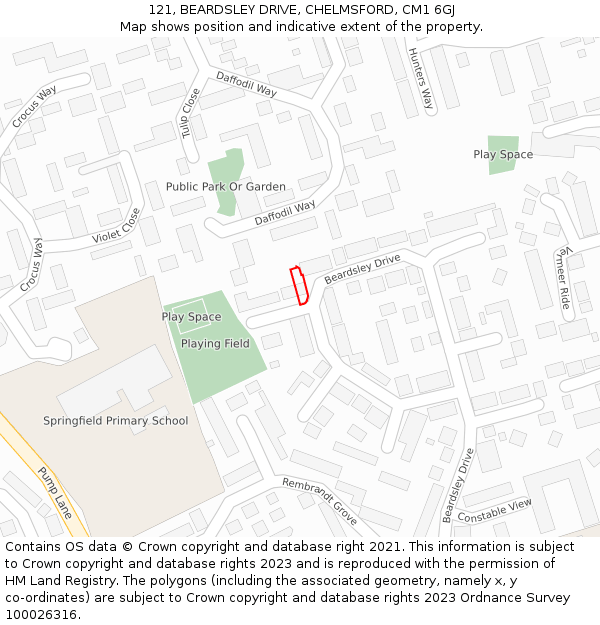 121, BEARDSLEY DRIVE, CHELMSFORD, CM1 6GJ: Location map and indicative extent of plot