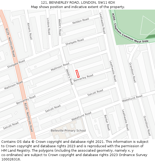 121, BENNERLEY ROAD, LONDON, SW11 6DX: Location map and indicative extent of plot