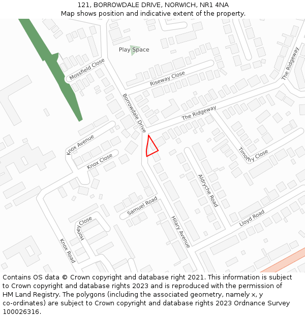 121, BORROWDALE DRIVE, NORWICH, NR1 4NA: Location map and indicative extent of plot