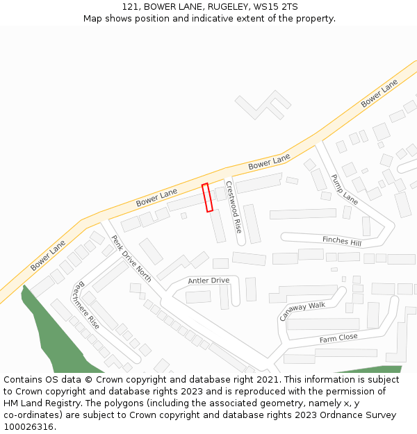 121, BOWER LANE, RUGELEY, WS15 2TS: Location map and indicative extent of plot