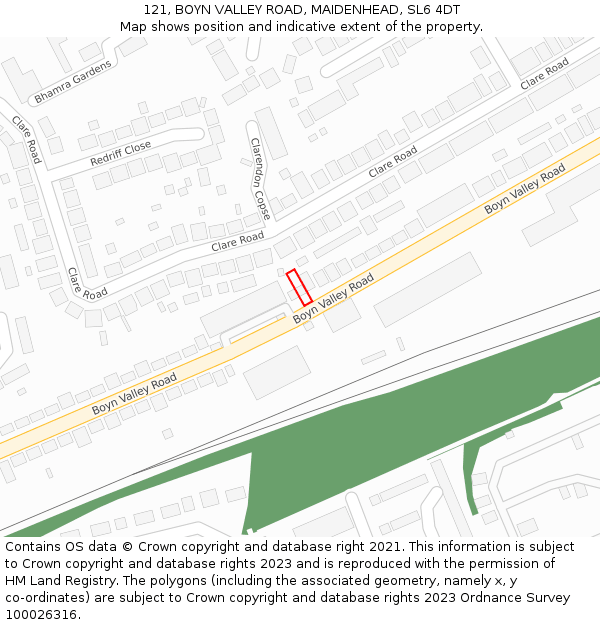 121, BOYN VALLEY ROAD, MAIDENHEAD, SL6 4DT: Location map and indicative extent of plot