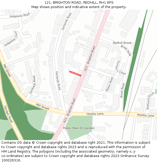 121, BRIGHTON ROAD, REDHILL, RH1 6PS: Location map and indicative extent of plot