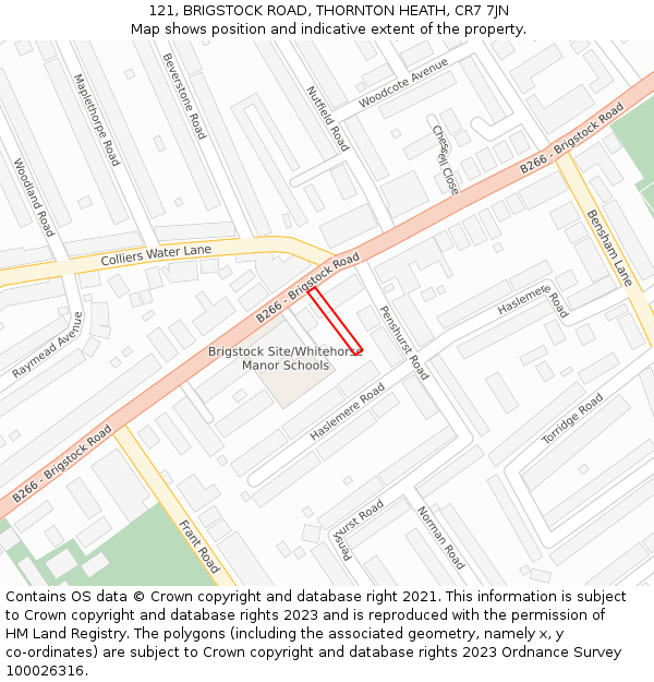 121, BRIGSTOCK ROAD, THORNTON HEATH, CR7 7JN: Location map and indicative extent of plot