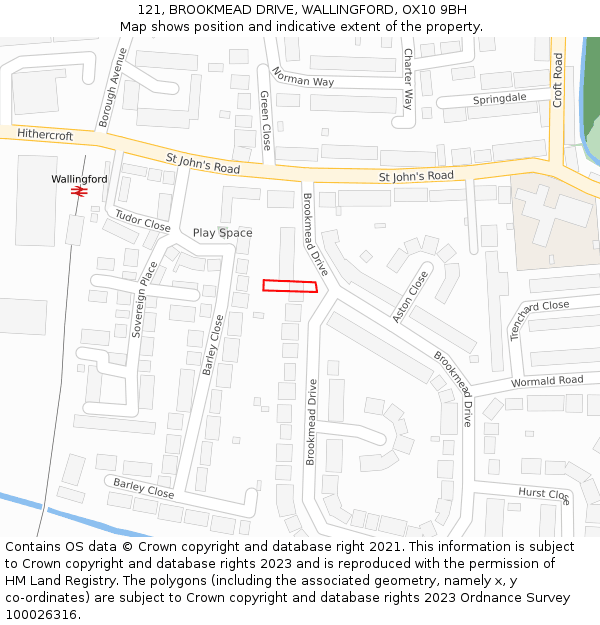 121, BROOKMEAD DRIVE, WALLINGFORD, OX10 9BH: Location map and indicative extent of plot