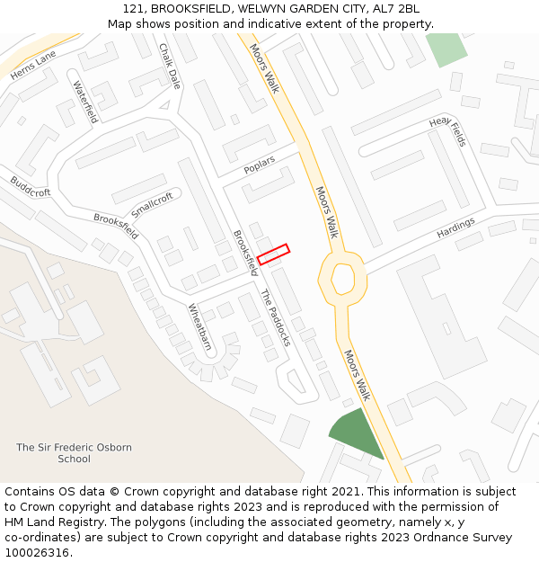 121, BROOKSFIELD, WELWYN GARDEN CITY, AL7 2BL: Location map and indicative extent of plot