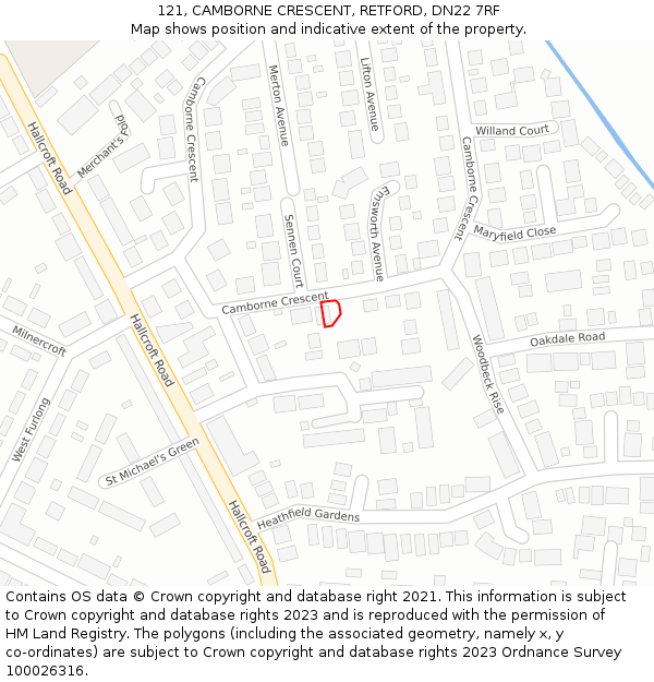 121, CAMBORNE CRESCENT, RETFORD, DN22 7RF: Location map and indicative extent of plot