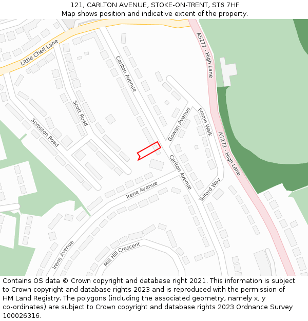 121, CARLTON AVENUE, STOKE-ON-TRENT, ST6 7HF: Location map and indicative extent of plot