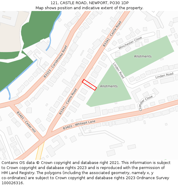 121, CASTLE ROAD, NEWPORT, PO30 1DP: Location map and indicative extent of plot