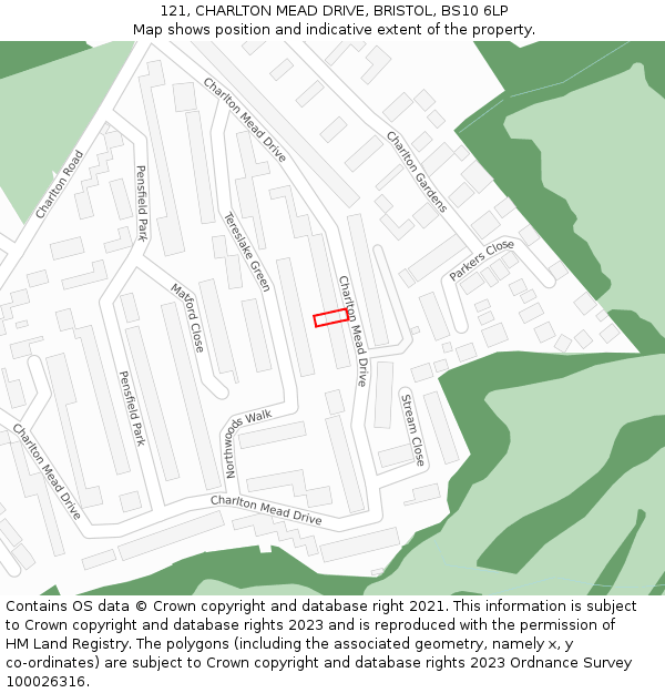121, CHARLTON MEAD DRIVE, BRISTOL, BS10 6LP: Location map and indicative extent of plot