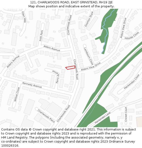 121, CHARLWOODS ROAD, EAST GRINSTEAD, RH19 2JE: Location map and indicative extent of plot
